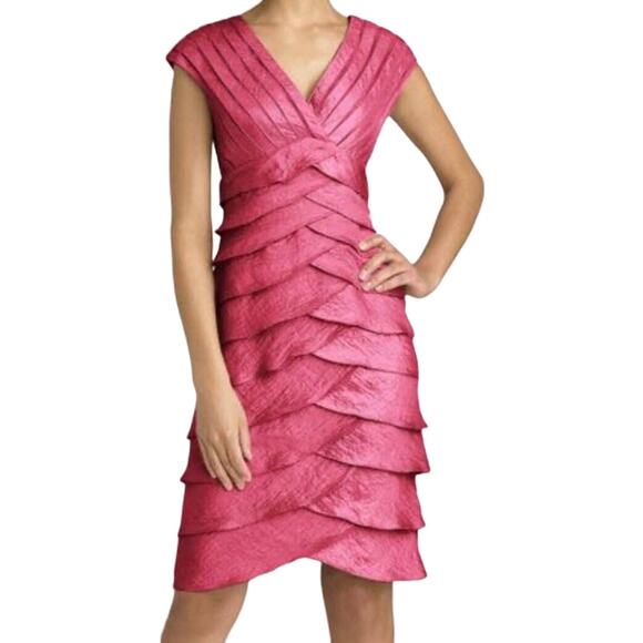 Adrianna Papell Layered Tiered Shutter Pleats Cap Sleeve Sheath Dress Size 8 - Picture 1 of 11